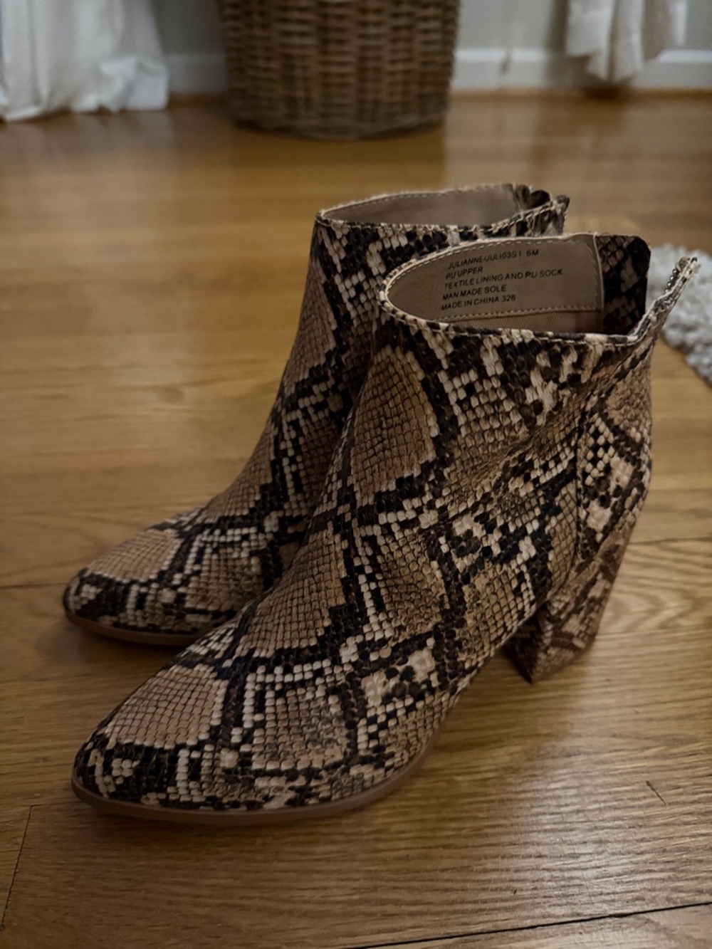 Steve Madden Snake-Print Ankle Booties in Beige & Black